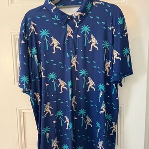 Tipsy Elves Navy Blue Palm Tree & Golfer Print Polo